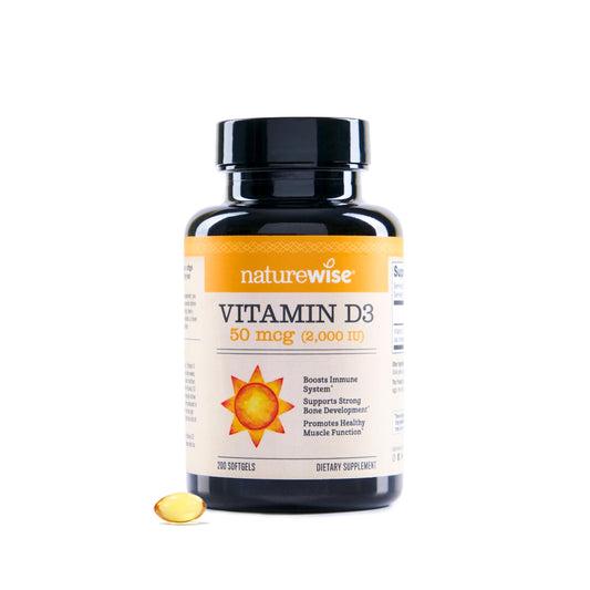 NatureWise vitamina d3 cápsulas blandas frasco y etiqueta