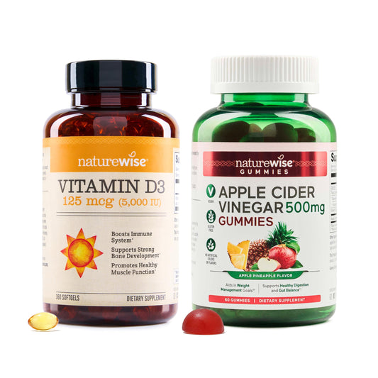 NatureWise vitamina d3 y gomitas vinagre sidra manzana paquete frontal