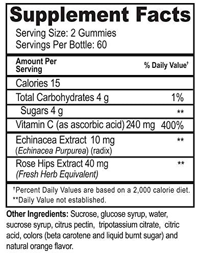 Etiqueta frontal gomitas vitamina C Natvites sabor naranja