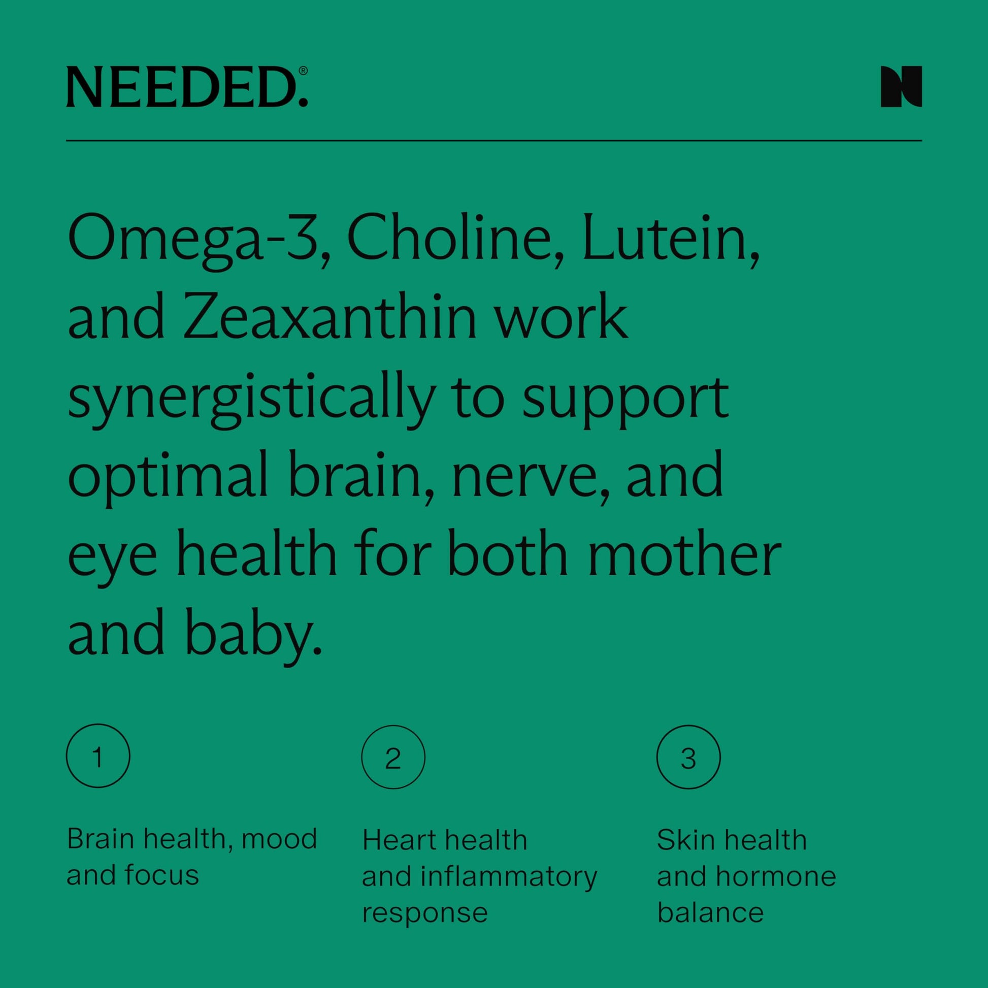 Needed multivitaminas prenatales paquete polvo y cápsulas Omega-3