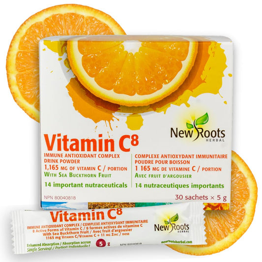 New Roots polvo vitamina c 1165 mg paquete 30 sobres soporte inmune