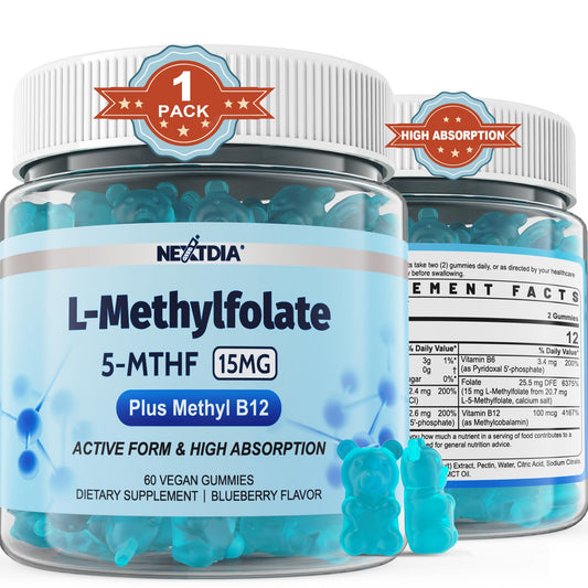 Nextdia gomitas L-Metilfolato 15mg y Metil B12 veganas