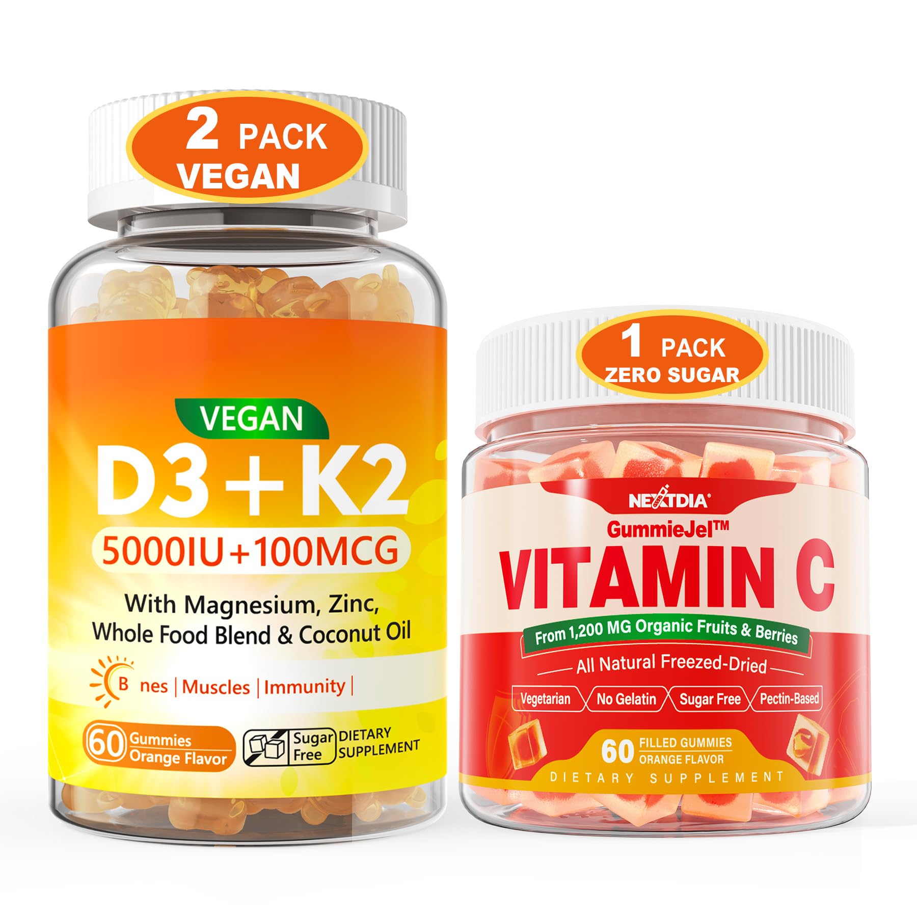 Nextdia pack gomitas veganas vitamina D3 K2 y vitamina C