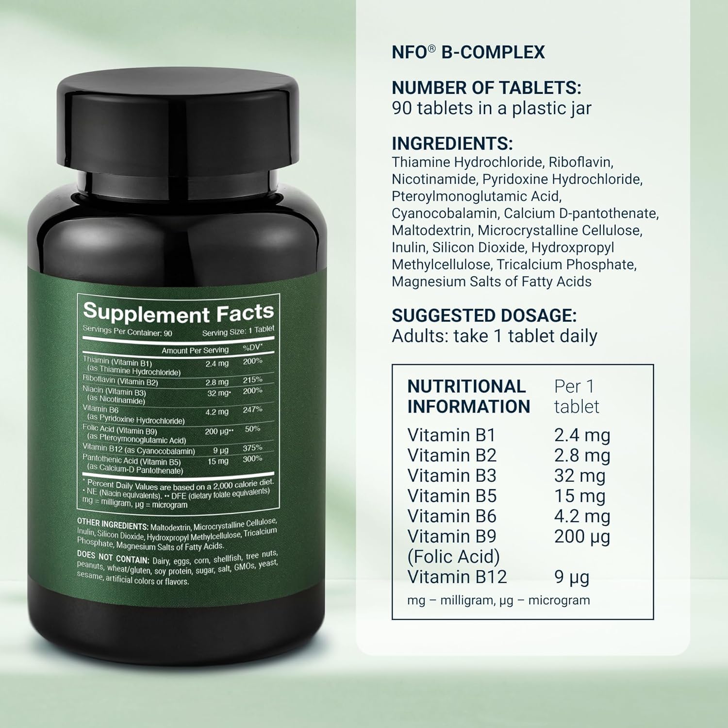 NFO suplemento vitamina B noruego alta calidad 90 tabletas
