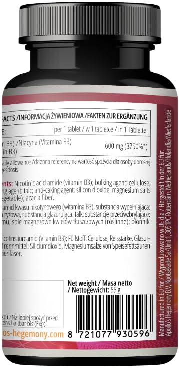 Niacinamida Apollos Hegemony suplementos dietéticos veganos