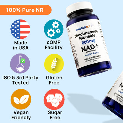 Suplemento Niacinex Nicotinamida Ribósido 600mg 60 cápsulas
