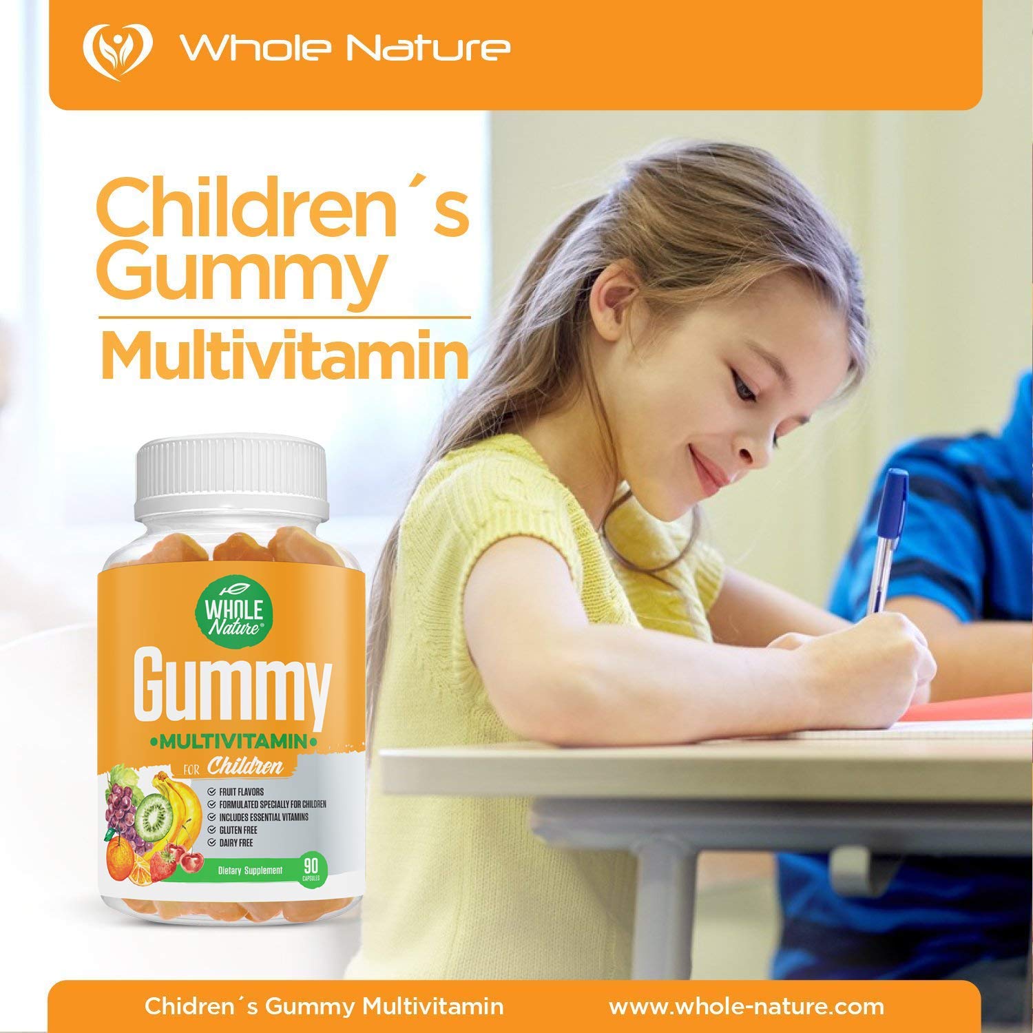 niña escribiendo con gomitas multivitaminas