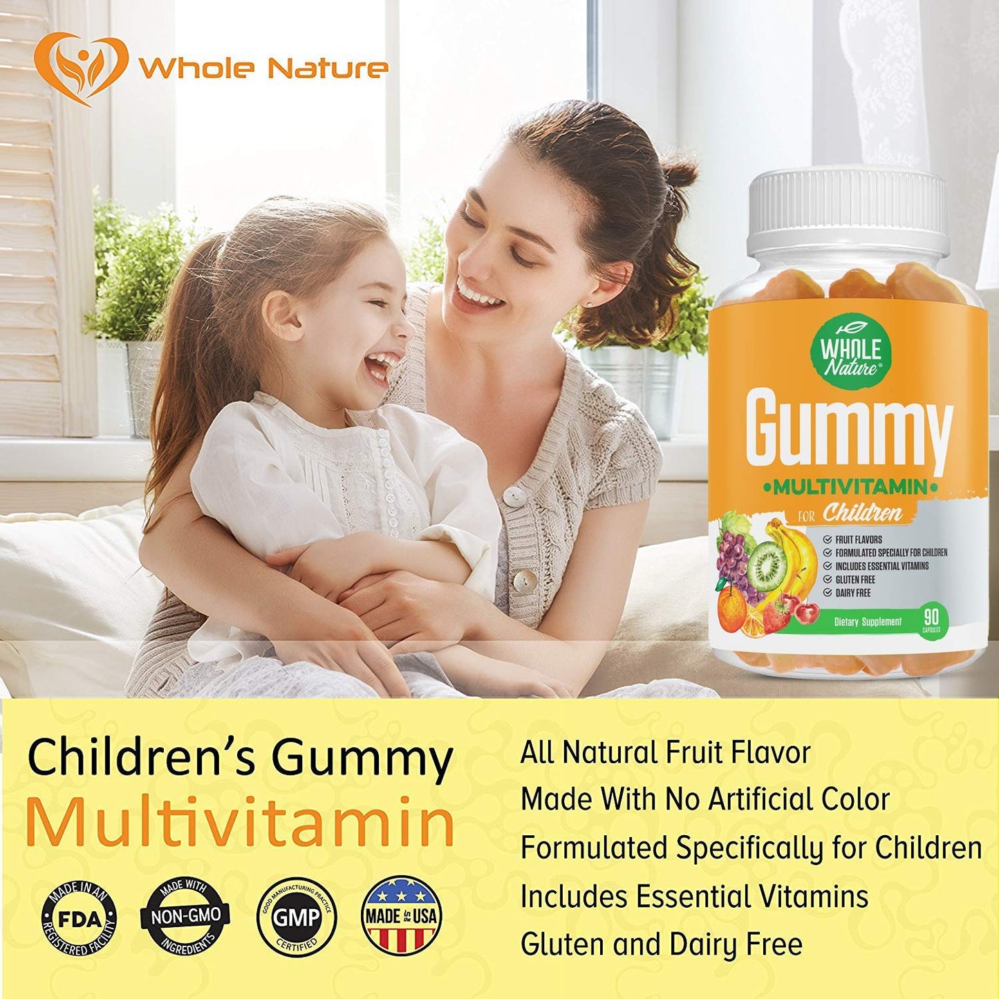 niña y madre con gomitas multivitaminas
