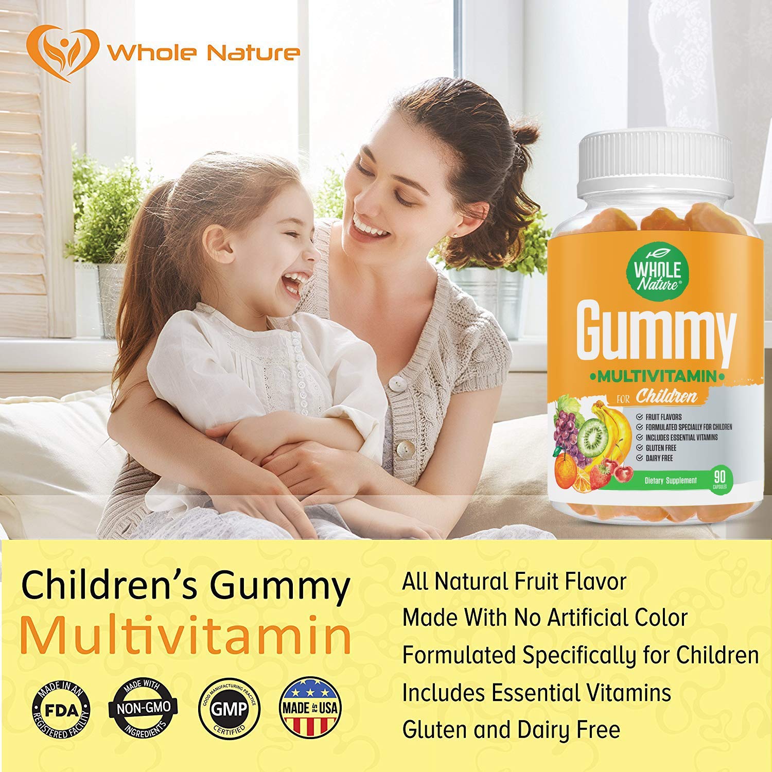 niña y madre con gomitas multivitaminas