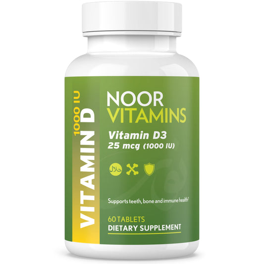 Noor Vitamins Vitamina D3 Halal 1000 IU botella frontal