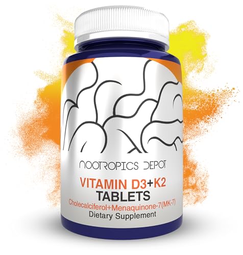 Botella Nootropics Depot vitaminas D3, K2 y C 365 tabletas