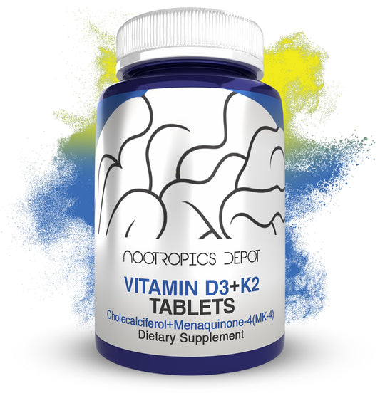 Botella Nootropics Depot vitamina D3 K2 y C 365 tabletas