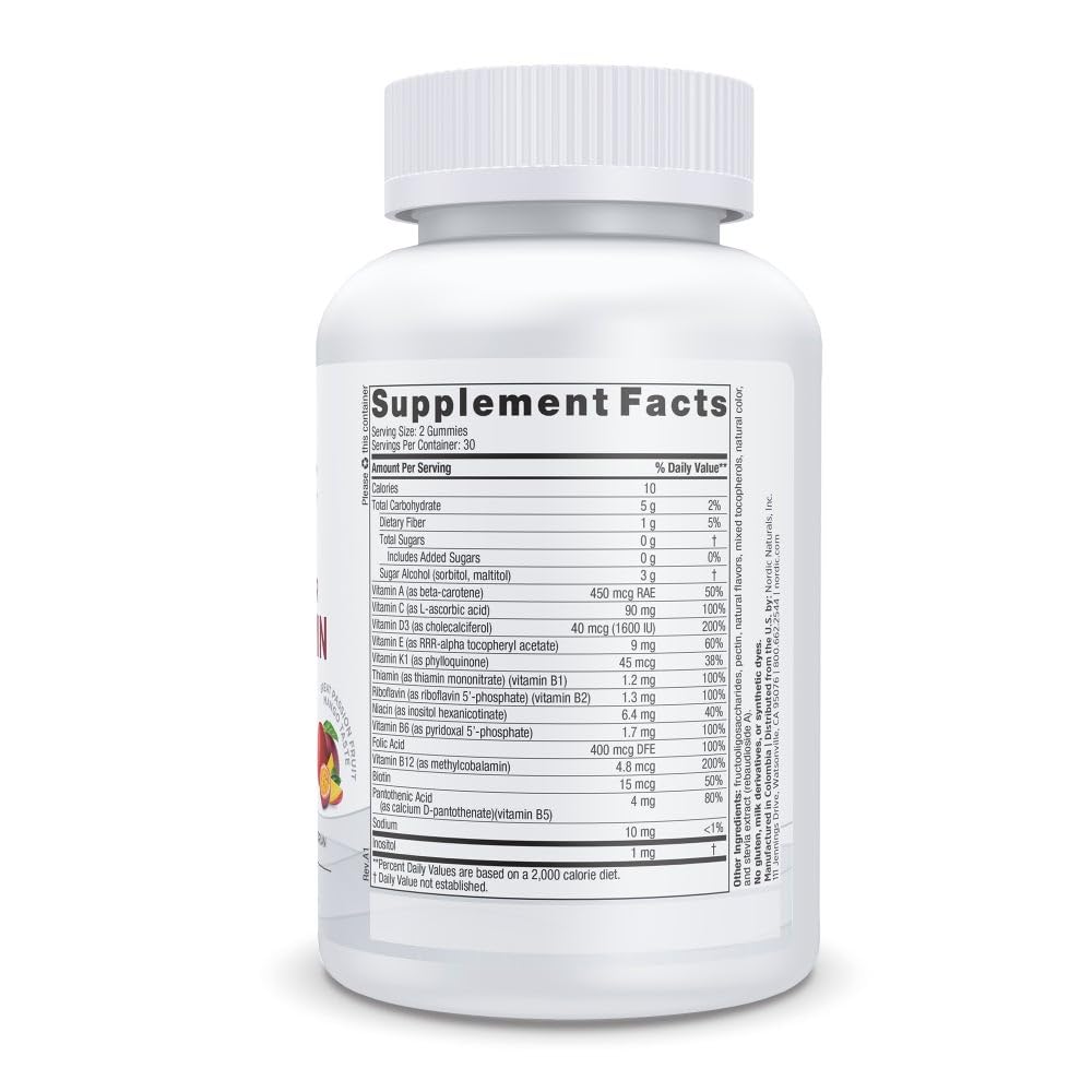 Información nutricional de las gomitas multivitamínicas Nordic Naturals