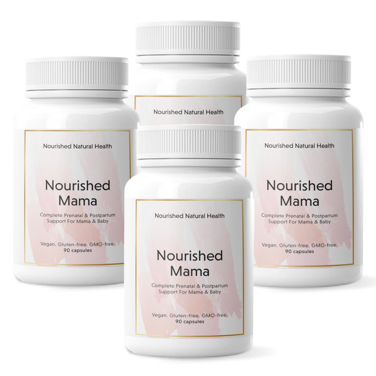 Nourished Mama multivitamínico prenatal vegano botella 360 cápsulas blanco