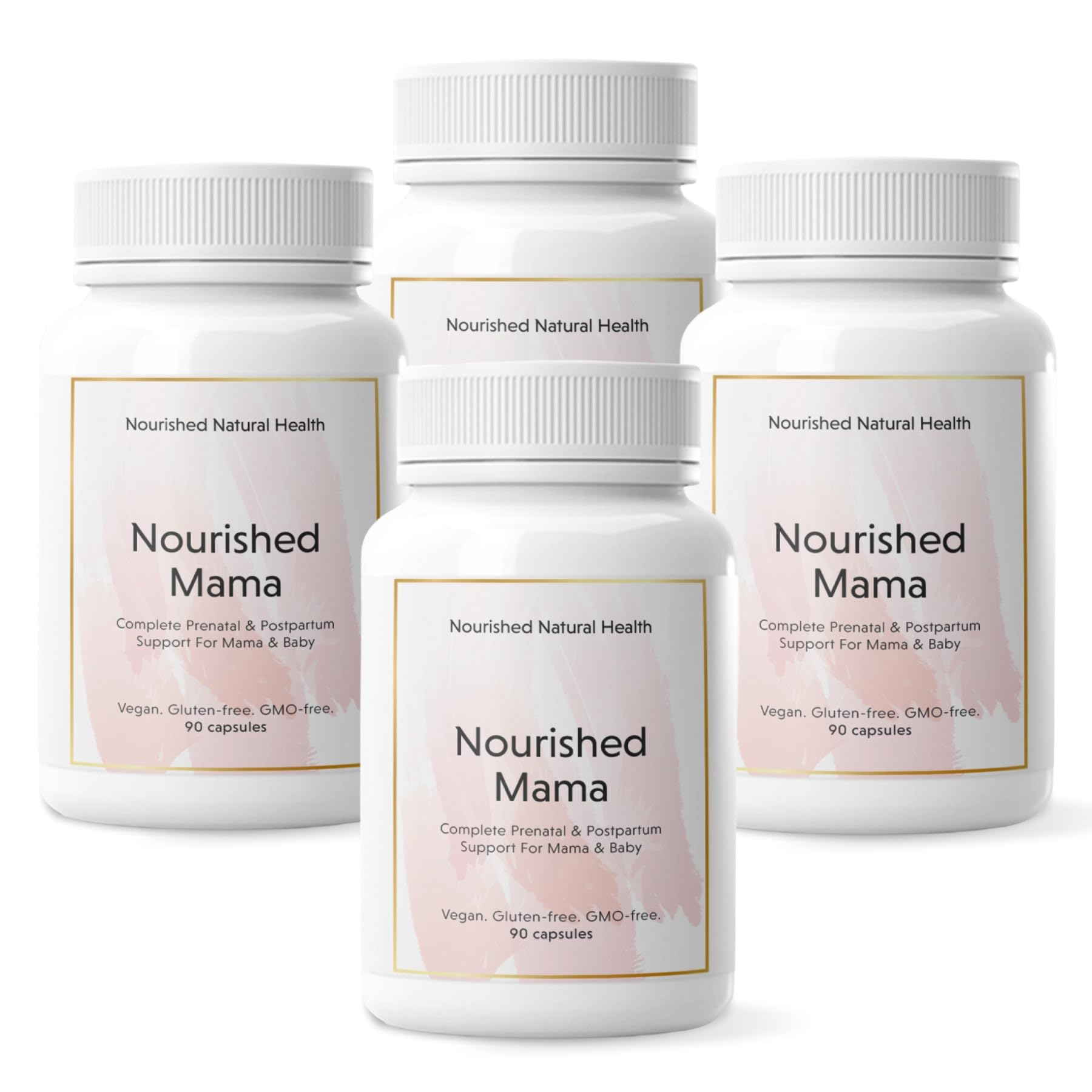 Nourished Mama multivitamínico prenatal vegano botella 360 cápsulas blanco