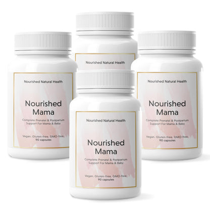Nourished Mama multivitamínico prenatal vegano botella 360 cápsulas blanco