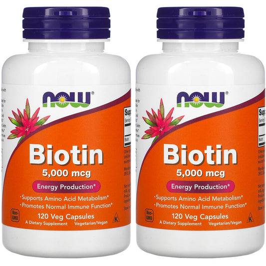 NOW Biotina 5000 mcg 120 cápsulas vegetales dos frascos