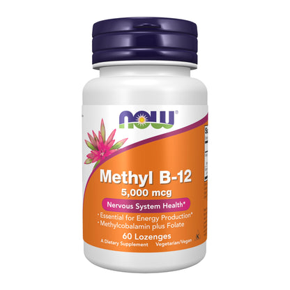 NOW Foods metil B-12 5000 mcg paquete frontal 60 pastillas