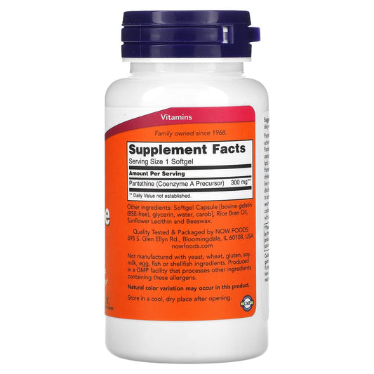 Frasco de cápsulas blandas Pantetina 300mg de Now Foods