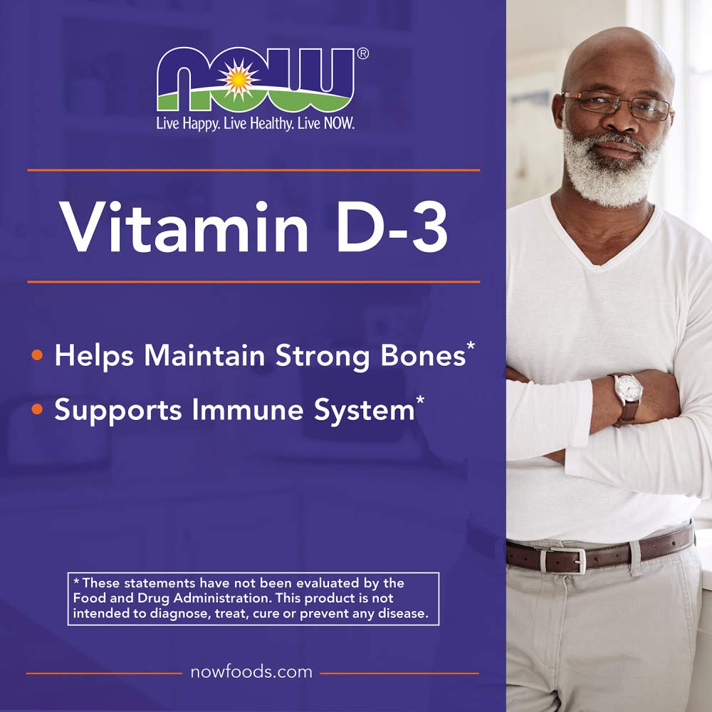 Now Foods suplemento vitamina D3 para salud ósea en cápsulas blandas