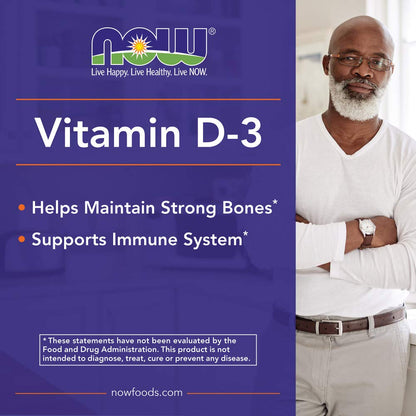 Now Foods suplemento vitamina D3 para salud ósea en cápsulas blandas
