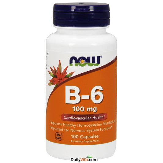 Now Foods vitamina B6 100mg 100 cápsulas para salud nerviosa y bienestar