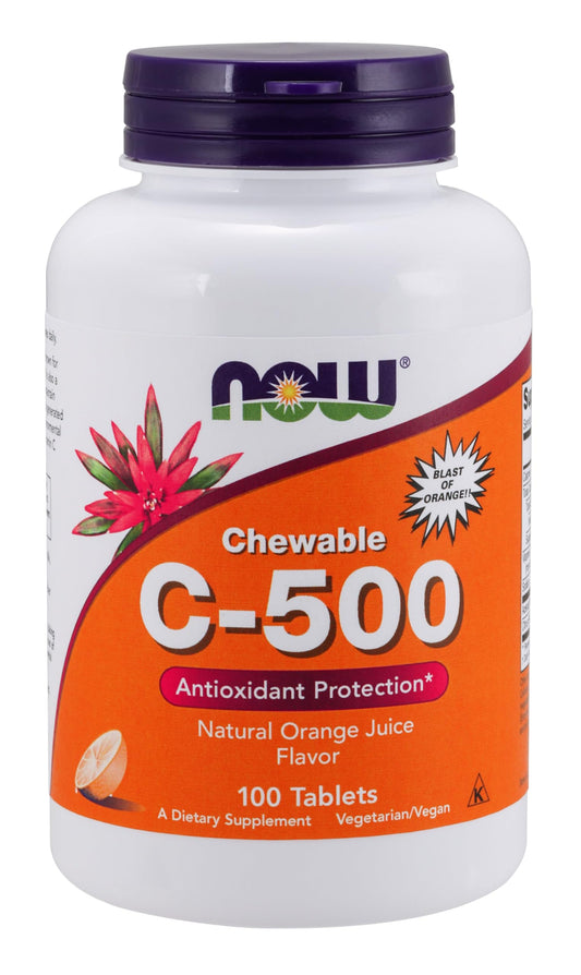 NOW Foods Vitamina C-500 sabor naranja 100 tabletas masticables