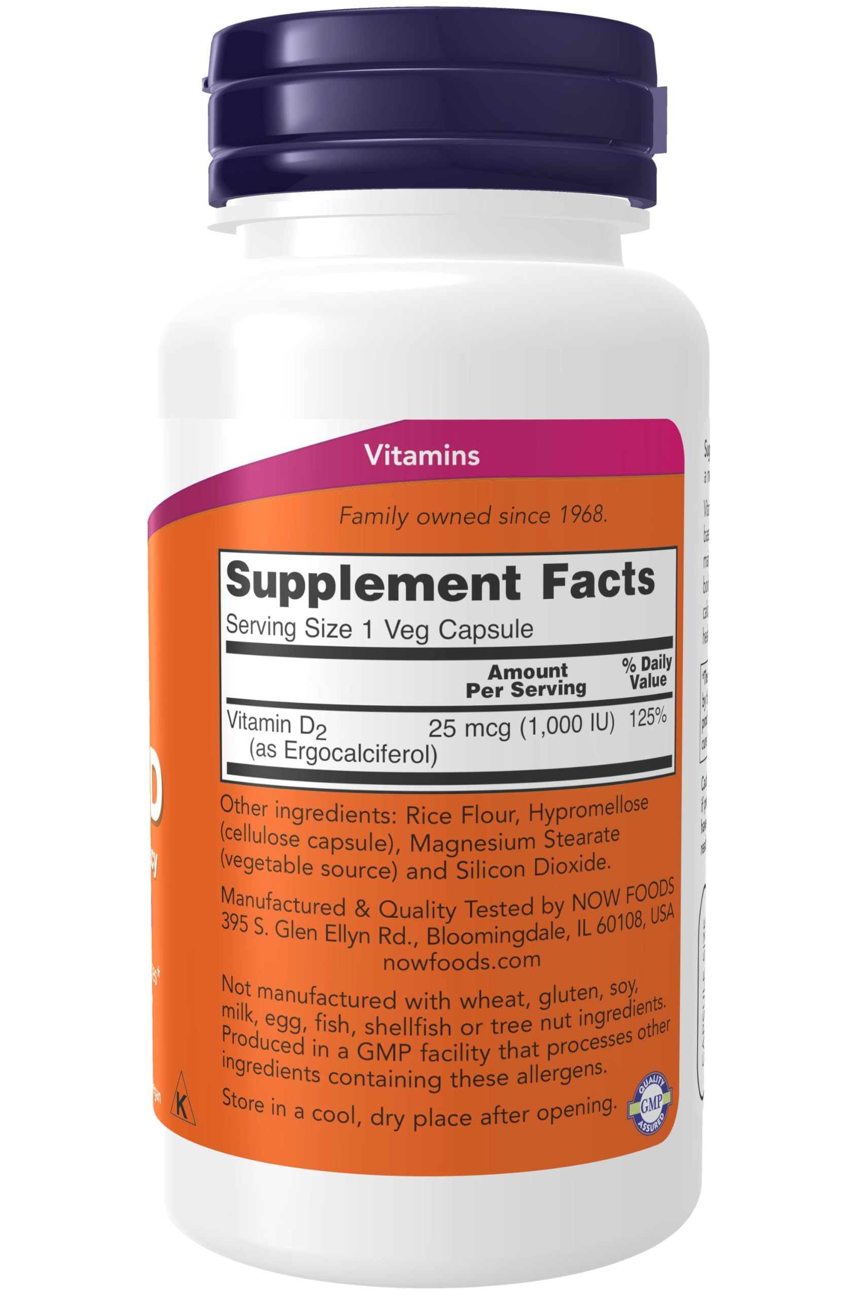 Now Foods Vitamina D vegetariana etiqueta frontal