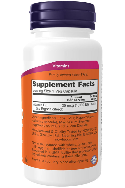 Now Foods Vitamina D vegetariana etiqueta frontal