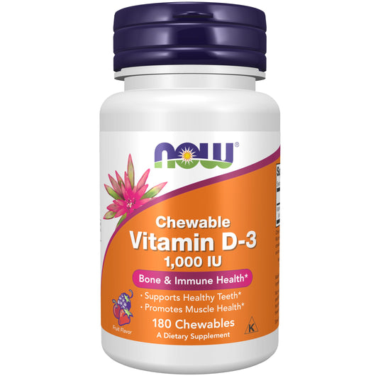 Paquete NOW Foods Vitamina D-3 1000 UI masticable 180 unidades