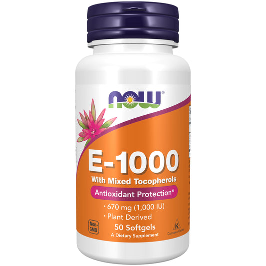 NOW Foods Vitamina E 1000 IU frasco 50 cápsulas blandas antioxidante