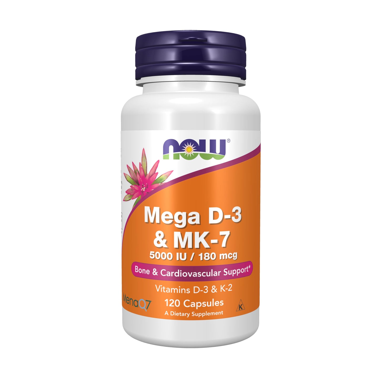 NOW suplemento Mega D-3 MK-7 vitaminas para salud ósea y cardiovascular