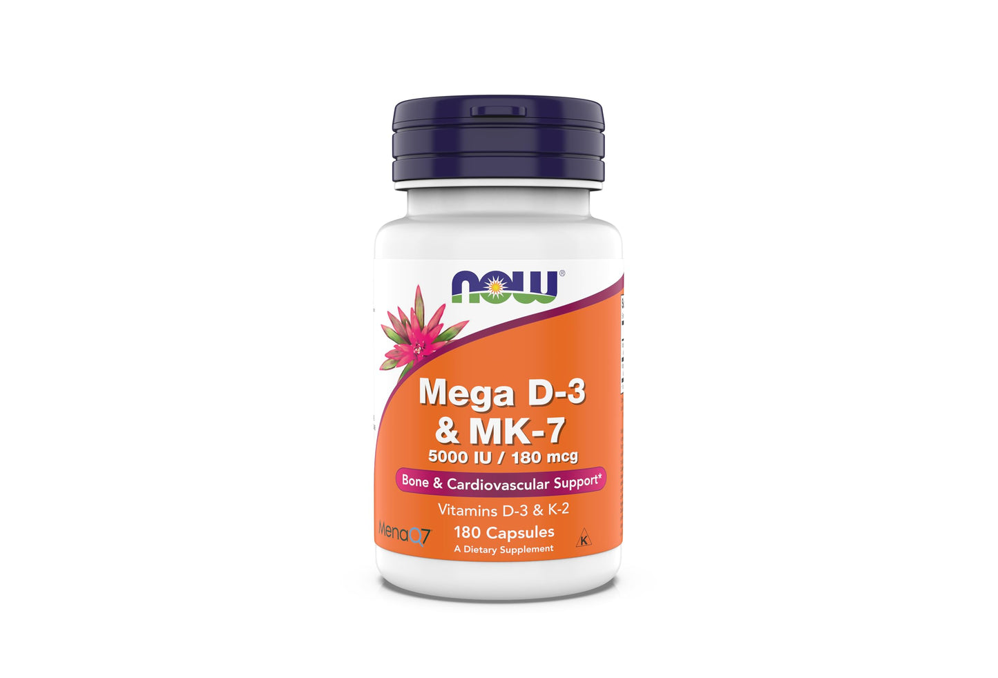 NOW suplementos mega d-3 y mk-7 para huesos 180 cápsulas