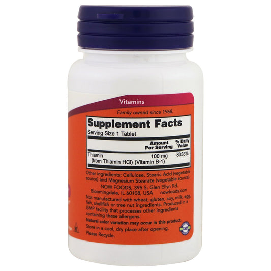 NOW tabletas vitamina b1 frasco vista frontal