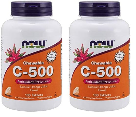 NOW Vitamina C-500 pastillas masticables sabor naranja