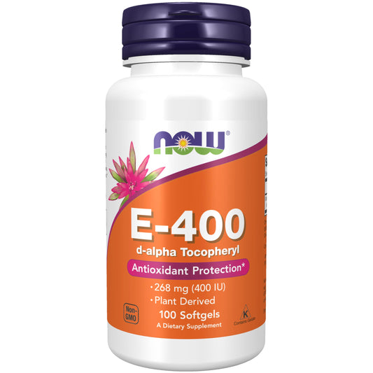 NOW Vitamina E 400 UI cápsulas blandas 100 unidades envase frontal