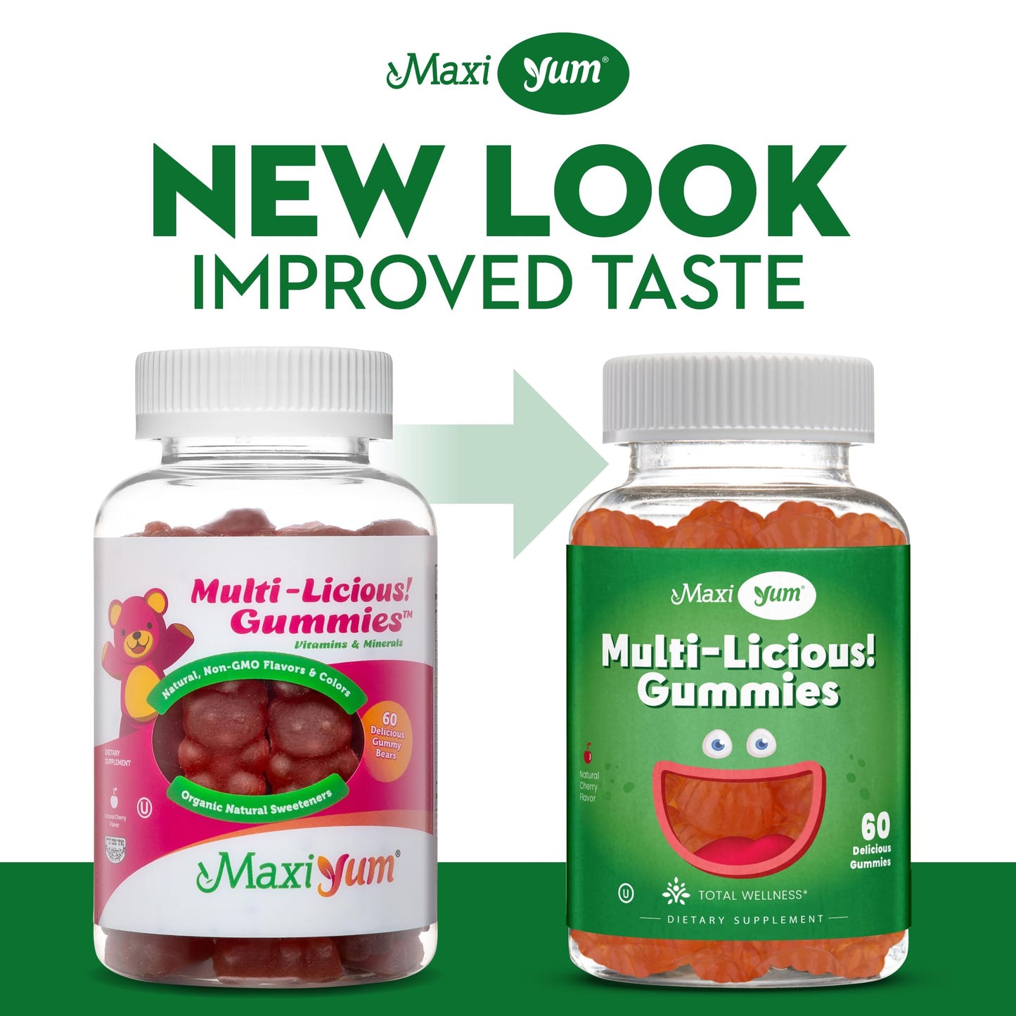 Nuevo diseño de gomitas multivitamínicas Maxi Health sabor cereza