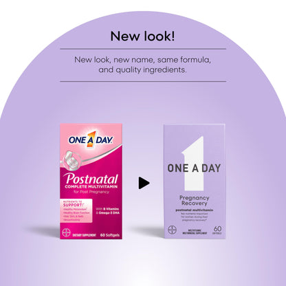 Dos cajas de ONE A DAY: una antigua y una nueva, mostrando un nuevo diseño y nombre.