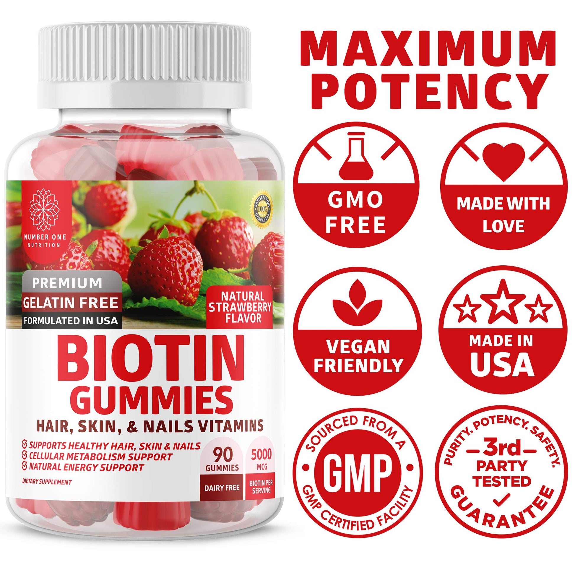 Número One Nutrition producto gomitas biotina para cabello piel uñas