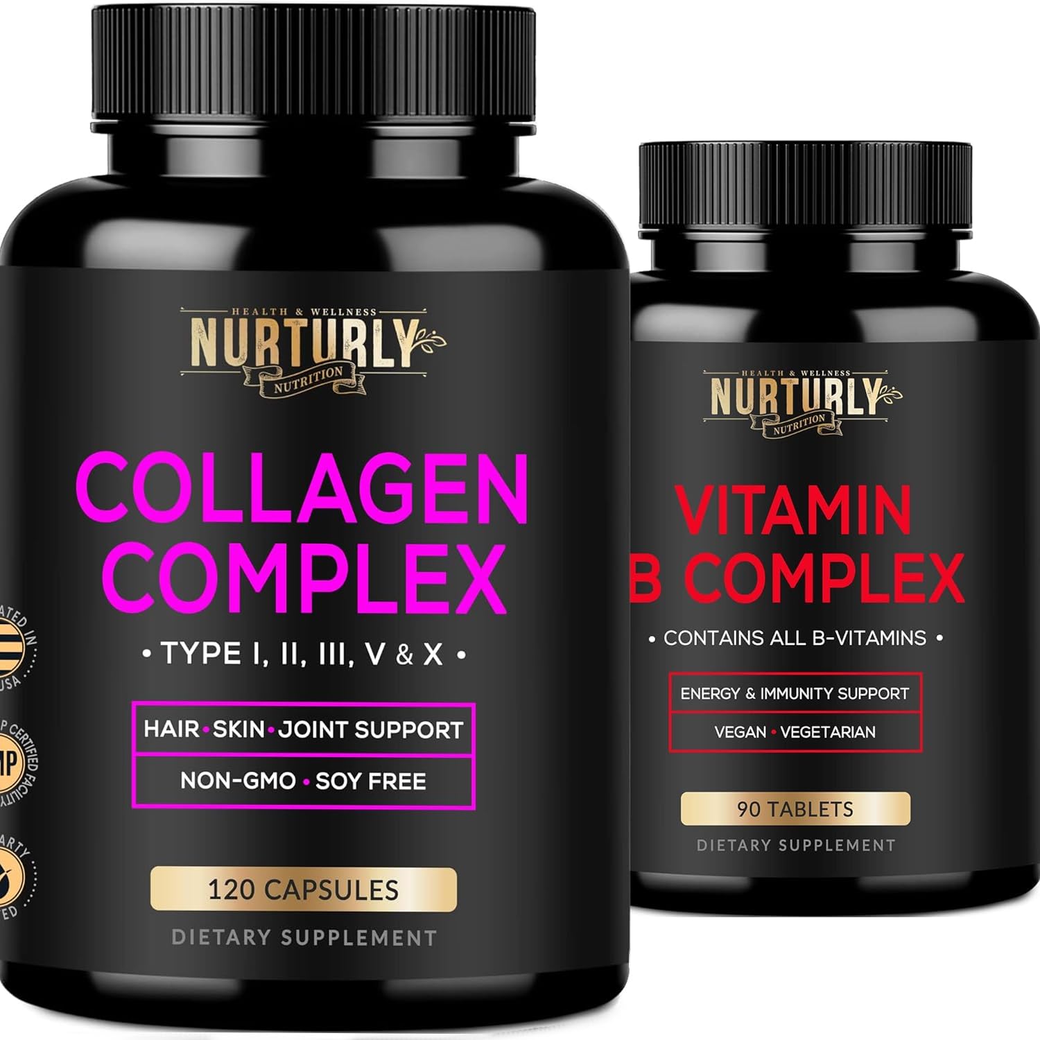 NURTURLY complejo vitamina B y colágeno multi en cápsulas