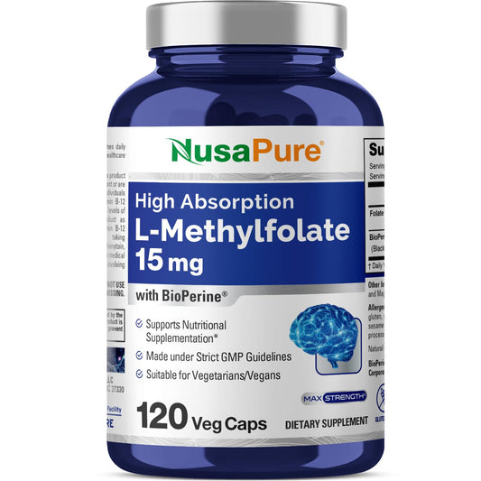 NusaPure L-Metilfolato 15mg botella frontal