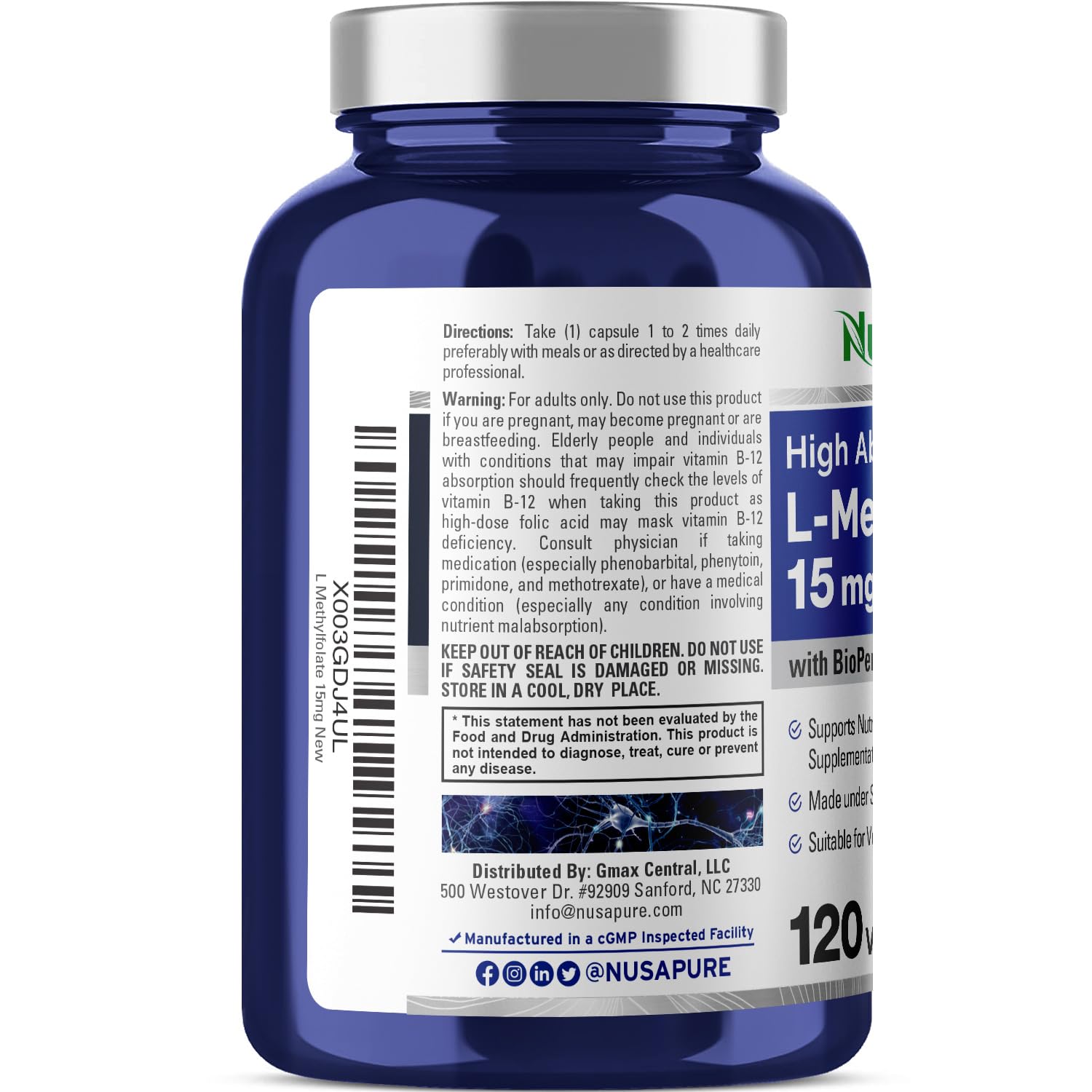 Etiqueta de ingredientes NusaPure L-Metilfolato