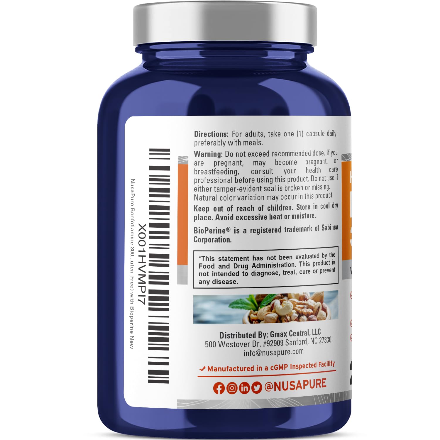 NusaPure suplemento benfotiamina en cápsulas vegetales