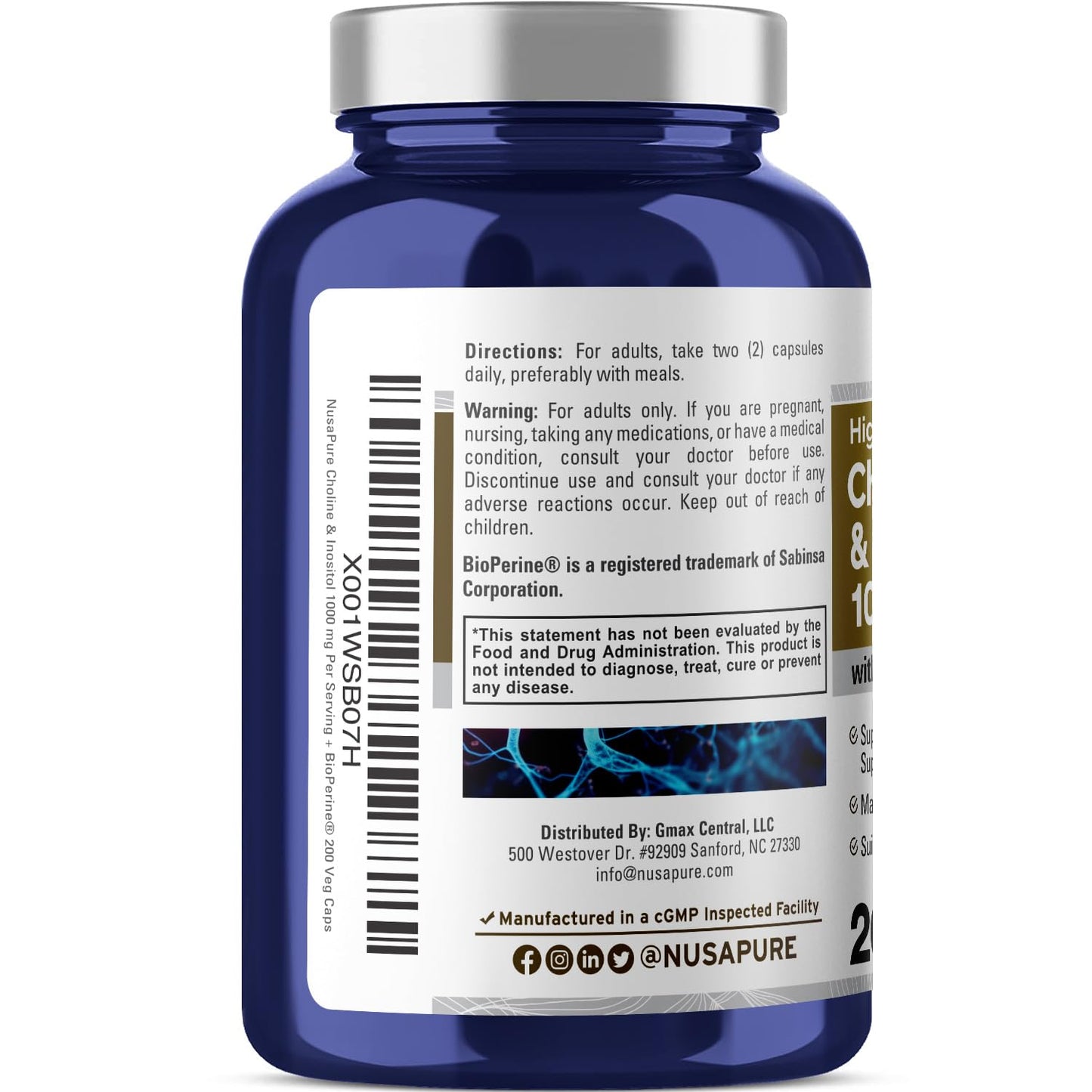 NusaPure suplemento colina e inositol ingredientes etiqueta
