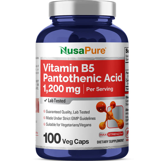 NusaPure Vitamina B5 Ácido Pantoténico 1200mg en frasco