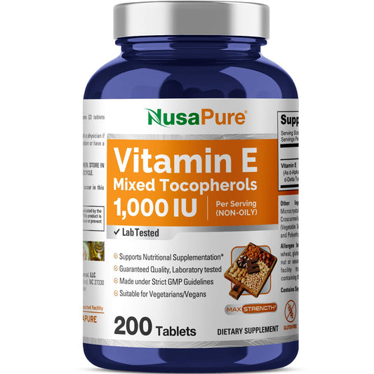 NusaPure vitamina e 1000 ui 200 tabletas envase frontal