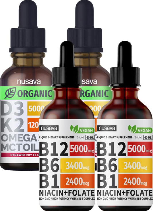 NUSAVA gotas líquidas vitamina B12 y D3 K2 sabor fresa