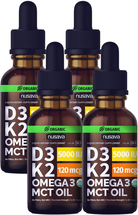 NUSAVA gotas líquidas vitamina d3 k2 orgánico paquete 4 frascos