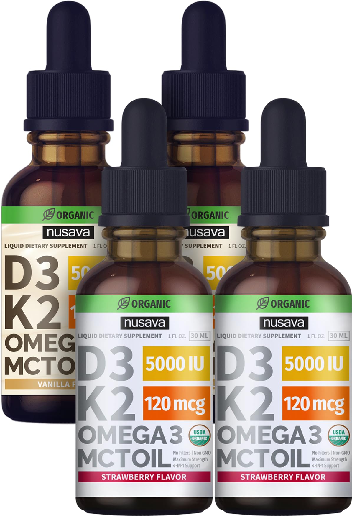 NUSAVA gotas líquidas vitamina D3 K2 sabor fresa y vainilla