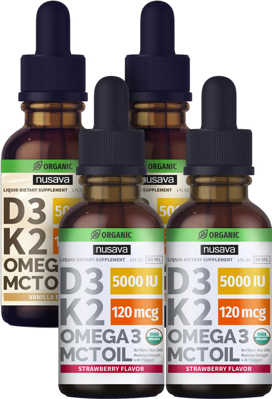 NUSAVA gotas líquidas vitamina D3 K2 sabor fresa y vainilla